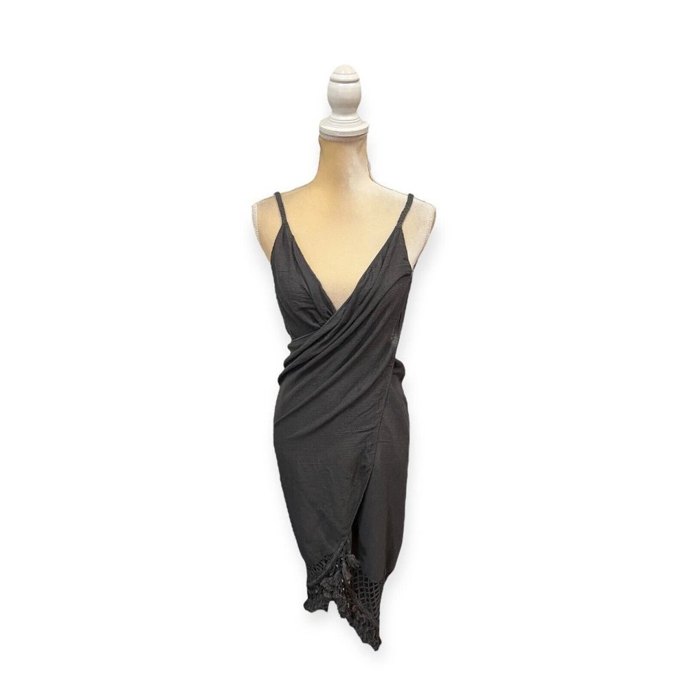 Thaikila Palma Charcoal Cover Up Size S/M Gray Wrap Dress